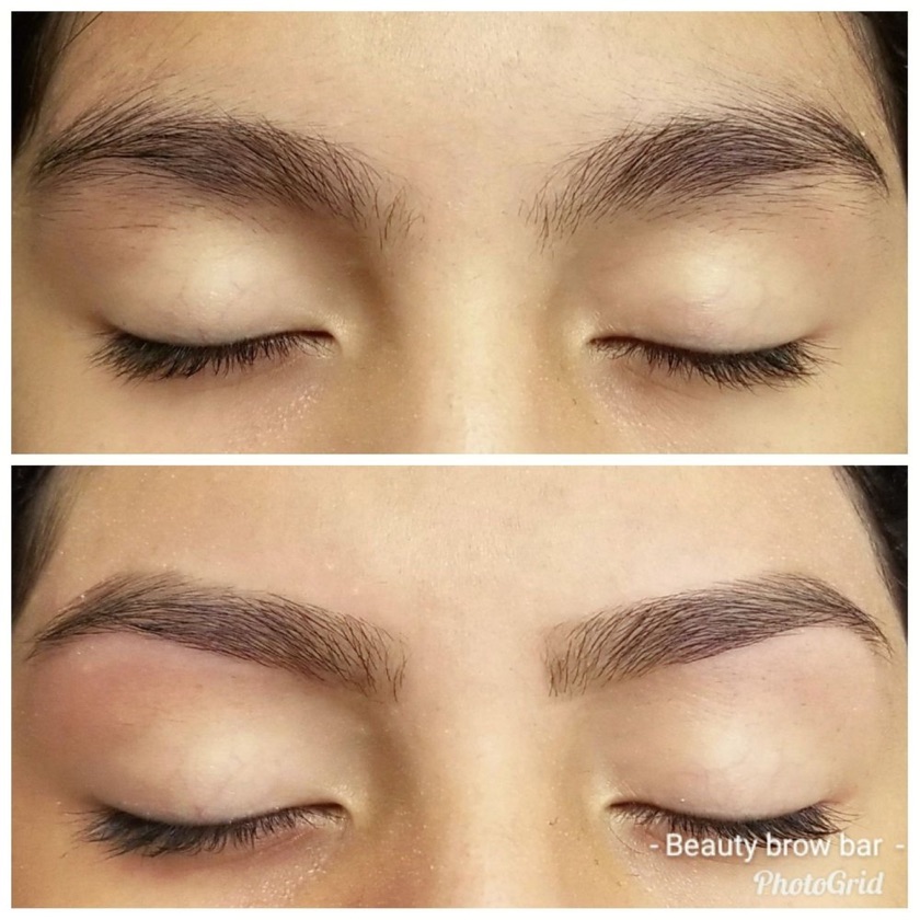 Before and after: thick brows tidied up while keeping their natural fullness